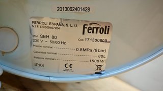 Termo Eléctrico Ferroli 80L SEH Plus