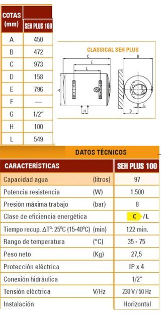 Termo Eléctrico Ferroli SEH plus 100