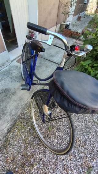 Bicicletta da donna blu con cestino