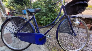 Bicicletta da donna blu con cestino