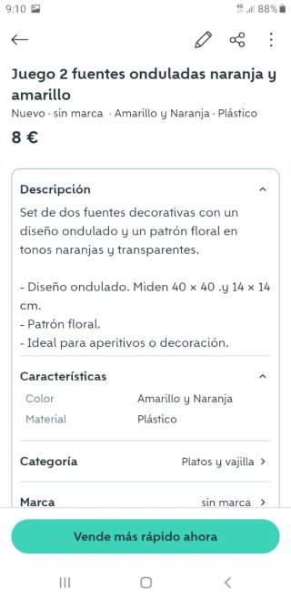 2 Fuentes onduladas naranjas y amarillo. plastico