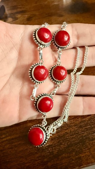 Conjunto Plata 925 y Coral Rojo