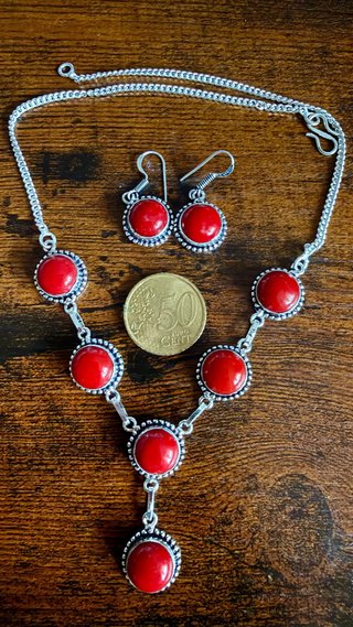 Conjunto Plata 925 y Coral Rojo