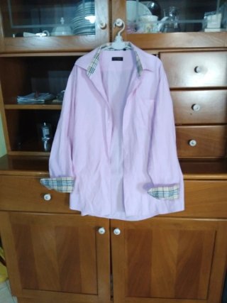 Camicia rosa con dettagli a quadri modello burberr