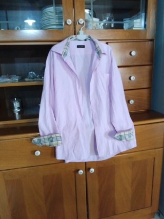 Camicia rosa con dettagli a quadri modello burberr
