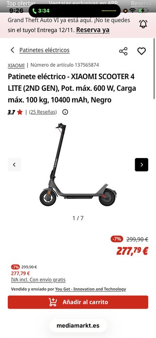 Patinete Eléctrico Xiaomi Scooter 4 Lite