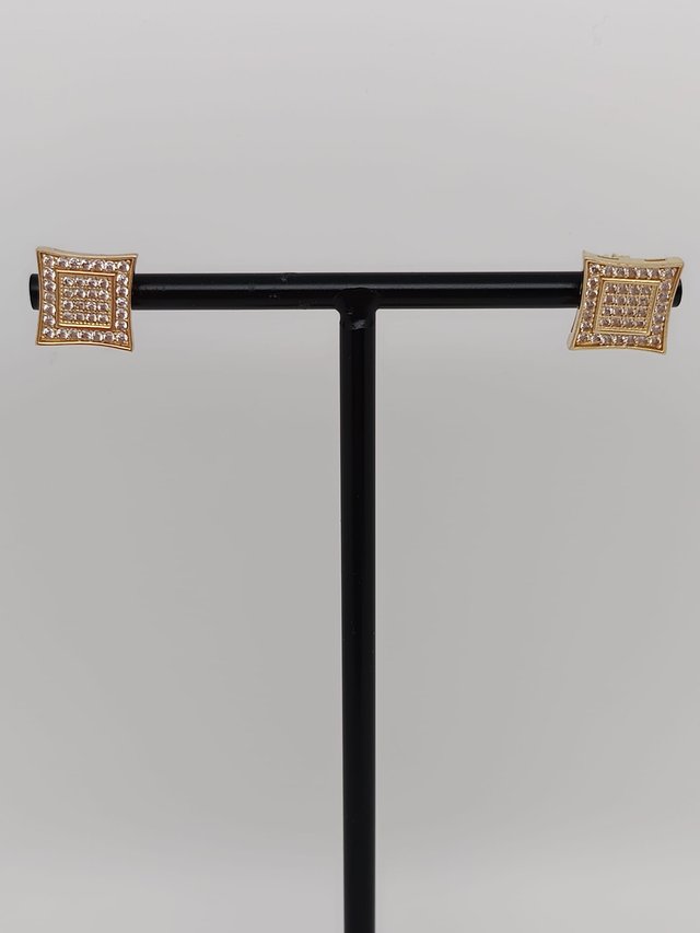 J-0835 Pendientes oro 14K cuadrados circonitas
