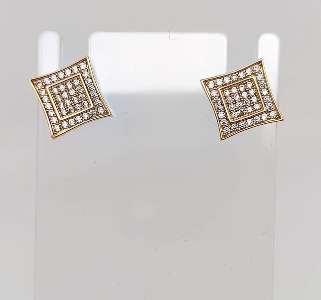 J-0835 Pendientes oro 14K cuadrados circonitas