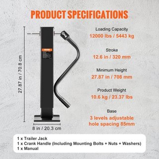 Gato de Remolque, Gato de Lengüeta de Remolque Soldable con Capacidad de Carga de 12000 lb, Soporte de Gato de Remolque con Mango para levantar Remolque de RV, Remolque de Caballo, Remolque Utilit...