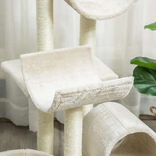 Árbol Rascador Juguete para Gatos con Diferentes Plataformas de Sisal Natural Altura 105Cm Crema