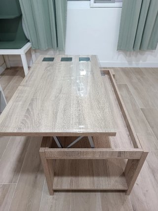 Mesa centro elevable madera y cristal