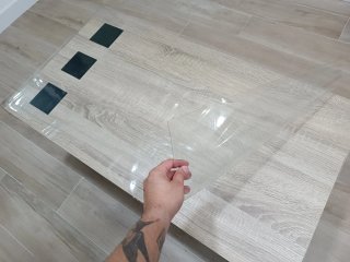 Mesa centro elevable madera y cristal
