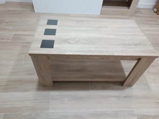 Mesa centro elevable madera y cristal