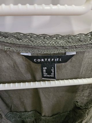 Camiseta/Blusa Cortefiel verde caqui con encaje