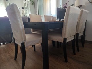 Pack 6 sillas comedor con fundas color burdeos