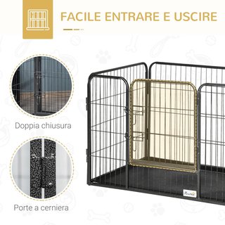 Caja para Perros Reja de Metal para Animales Con 4 Paneles, Puerta Con Doble Bloqueo Y Bandeja en el Fondo, 125X78X80Cm, Gris