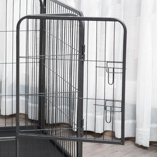 Caja para Perros Reja de Metal para Animales Con 4 Paneles, Puerta Con Doble Bloqueo Y Bandeja en el Fondo, 125X78X80Cm, Gris
