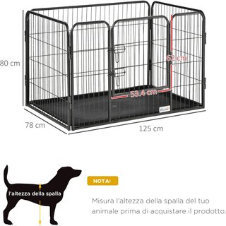 Caja para Perros Reja de Metal para Animales Con 4 Paneles, Puerta Con Doble Bloqueo Y Bandeja en el Fondo, 125X78X80Cm, Gris