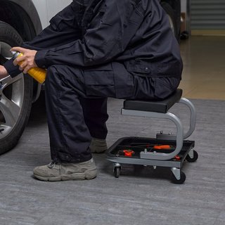 Taburete de Garaje para Mecánicos 250 LBS Asiento de Arrastre para Mecánicos Bandeja de Herramientas Bajo el Coche