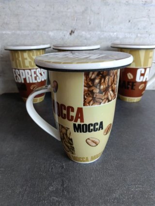 Juego 4 Tazas Café Grandes con Platos