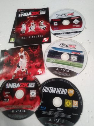 Lote 3 Juegos PS3: NBA 2K16, PES 2009, Guitar Hero