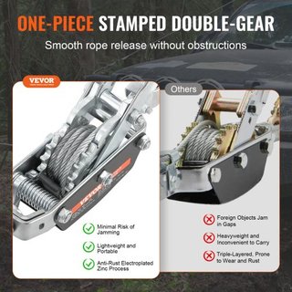 Winch de Arrastre, 5 Toneladas (5,000 kg) de Capacidad de Tiro, Cable de Acero de 3.5 m, 3 Ganchos, Herramienta de Tirón de Palanca de Doble Engranaje, Elevador de Automóviles Ideal para Rescate d...