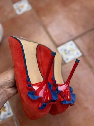Zapatos Salón Zara Rojo Naranja Volante T37