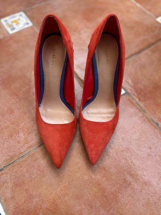 Zapatos Salón Zara Rojo Naranja Volante T37