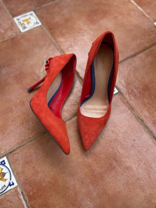 Zapatos Salón Zara Rojo Naranja Volante T37