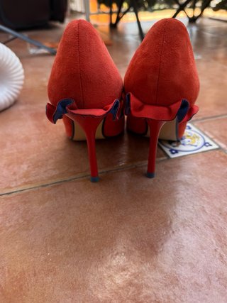 Zapatos Salón Zara Rojo Naranja Volante T37