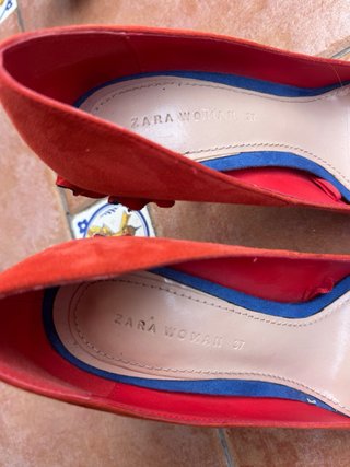 Zapatos Salón Zara Rojo Naranja Volante T37