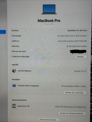 MacBook Pro 2018 i7 16GB 500GB +Acc. Gris Espacial