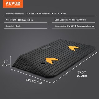 Rampa de Umbral de Goma Mejorada, Rampa de Puerta de 3" de Elevación con 1 Canal, Rampa de Coche de Goma Natural con Superficie Texturizada Antideslizante, Capacidad de Carga de 33069 lbs Rampa de...