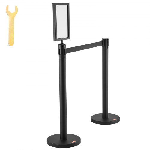 Barandillas de Control de Multitudes, Paquete de 6 Barreras de Control de Multitudes, Poste de Barrera de Acero al Carbono Pintado al Horno con Soporte para Carteles y 3PCS Cinta Retráctil de 6.5F...