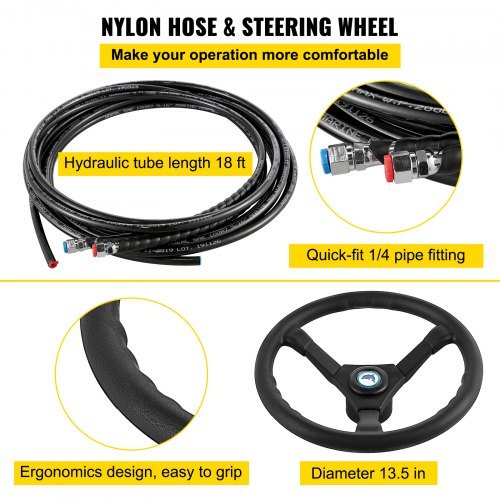 Kit di sterzo idraulico per barche, kit di sterzo idraulico da 300HP, pompa di sterzo, cilindro, volante, kit di guarnizioni per sterzo idraulico da 18 piedi, sistema di sterzo marino...