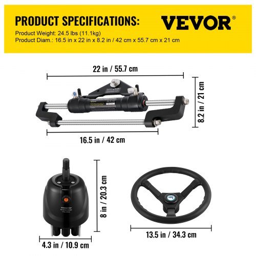 Kit di sterzo idraulico per barche, kit di sterzo idraulico da 300HP, pompa di sterzo, cilindro, volante, kit di guarnizioni per sterzo idraulico da 18 piedi, sistema di sterzo marino...