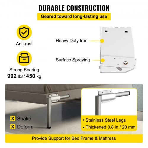 Kit fai-da-te per montaggio meccanismo a molla Murphy a parete, supporto hardware pesante per letto king e queen (verticale), bianco