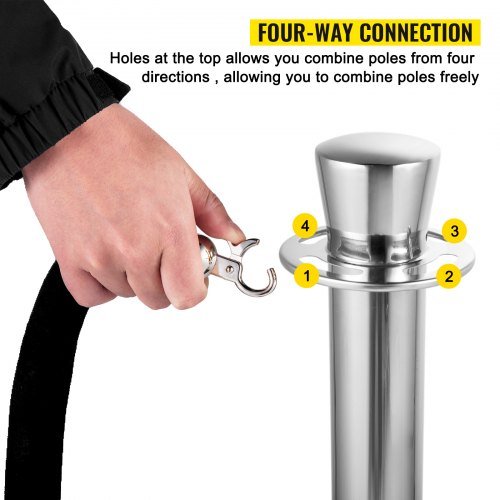 Barriera di Controllo della Folle, Set di 2 Pezzi, Set di Barriere con Corda di Velluto Nero da 5 piedi/1.5 m, Barriera di Controllo della Folle Argentata con Base in Cemento e Metallo
