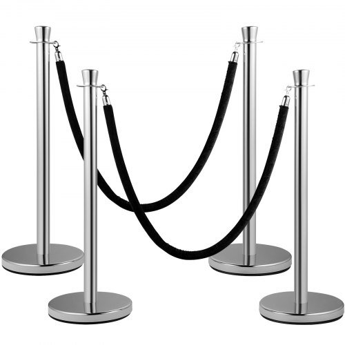 Barriera di Controllo della Folle, Set di 2 Pezzi, Set di Barriere con Corda di Velluto Nero da 5 piedi/1.5 m, Barriera di Controllo della Folle Argentata con Base in Cemento e Metallo