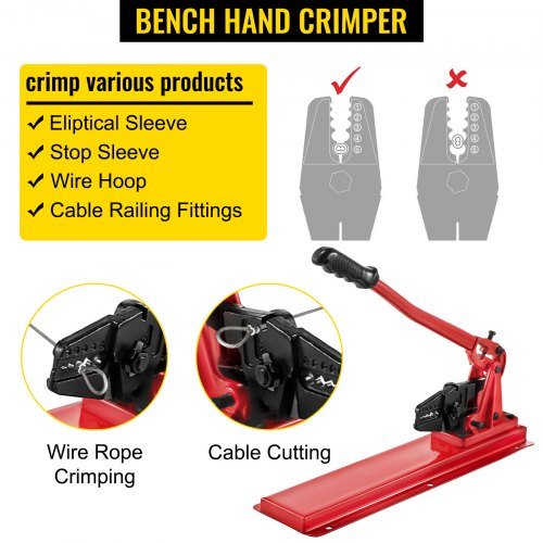 Strumento Swager da Banco 24" Strumento di Swaging per Cavi in Acciaio con Testa Tagliente per Crimpare Fascette 1/16"-3/16" Crimpatore da Banco in Alluminio/Rame