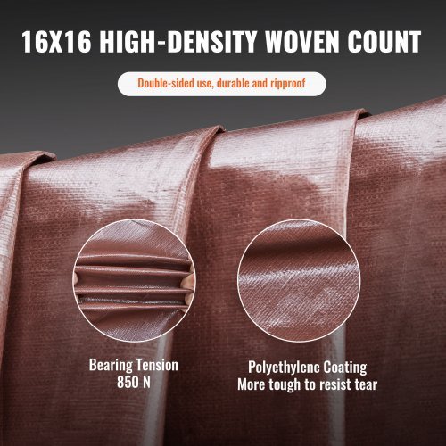 Tarp 609.6 x 1219.2 cm 0.41 mm Extra Grueso, Cubierta de Plástico Poliéster Impermeable, Lona Multiusos para Exteriores con Ojetes y Bordes Reforzados para Camión, RV, Barco, Camping (Marrón)