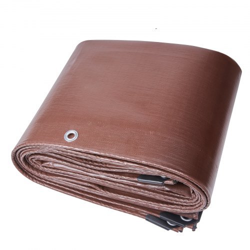 Tarp 609.6 x 1219.2 cm 0.41 mm Extra Grueso, Cubierta de Plástico Poliéster Impermeable, Lona Multiusos para Exteriores con Ojetes y Bordes Reforzados para Camión, RV, Barco, Camping (Marrón)