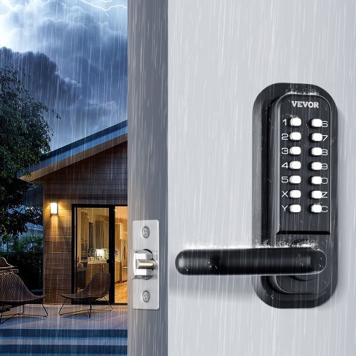 Serratura meccanica senza chiave per porta d'ingresso, tastiera a 14 cifre, set di serrature per porta da giardino con tastiera e maniglia, lega di zinco impermeabile, facile da installare