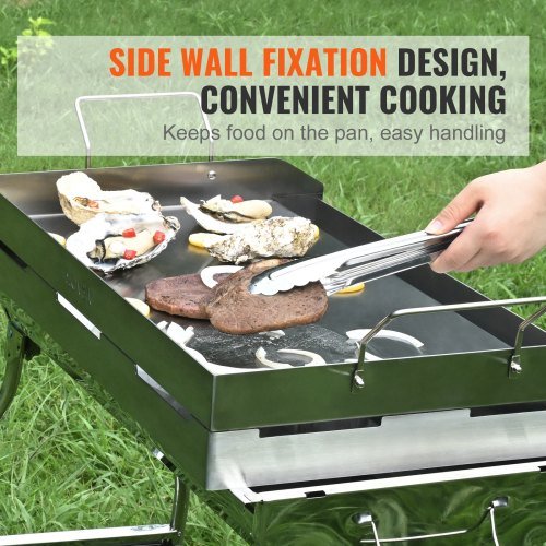 Piastra per Stufa, 23.5"x16" Piastra in Acciaio Inox Pre-Sazonada, Padella Rettangolare per Doppio Bruciatore, Utensile da Cucina Antiaderente con Manici e Canale per Olio, per BBQ,...