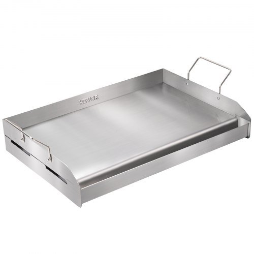 Piastra per Stufa, 23.5"x16" Piastra in Acciaio Inox Pre-Sazonada, Padella Rettangolare per Doppio Bruciatore, Utensile da Cucina Antiaderente con Manici e Canale per Olio, per BBQ,...