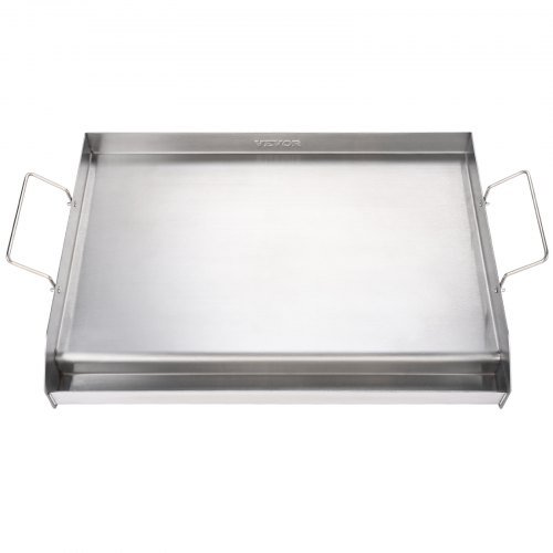 Piastra per Stufa, 23.5"x16" Piastra in Acciaio Inox Pre-Sazonada, Padella Rettangolare per Doppio Bruciatore, Utensile da Cucina Antiaderente con Manici e Canale per Olio, per BBQ,...