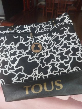Bolso Tous Lona y Piel Negro/Blanco. 35/30/12