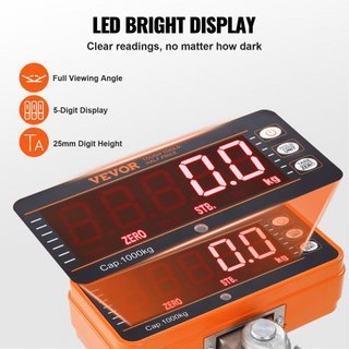 Báscula de Grúa Digital, 2200 lbs/1000 kg, Báscula Colgante Industrial de Alta Resistencia con Control Remoto, Caja de Aluminio Fundido y Pantalla LED, Alta Precisión para Construcción, Fábrica, G...
