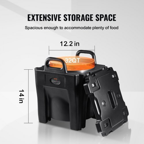 Contenitore per alimenti isolato, capacità 32Qt, scatola termica per catering impilabile con fusto in acciaio inossidabile, scaldavivande a carica dall'alto in LLDPE con maniglie integrate e...