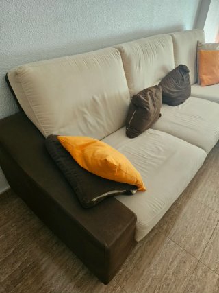 Sofá Chaiselongue Beige y Marrón